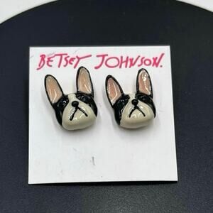 Betsey Johnson  Black French Bulldog Stud Earring‎ New
